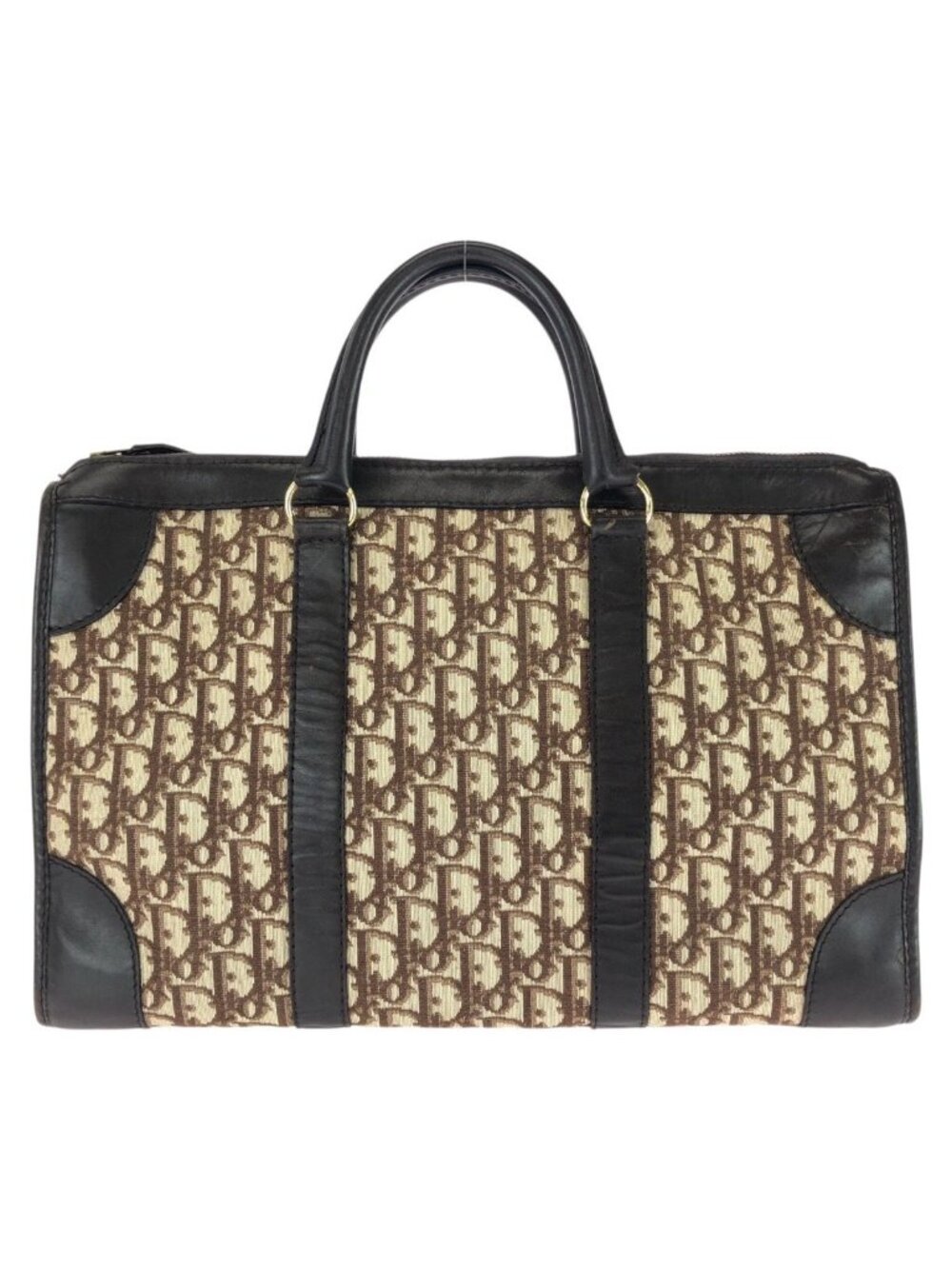 Dior Vintage Trotter Brown Canvas Leather Boston Bag Business